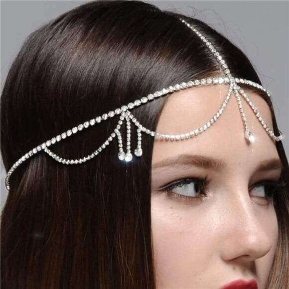 Festivals Bridal Layered Rhinestone Head Chain Headpiece Boho Tassel Forehead - Picture 4 of 5
